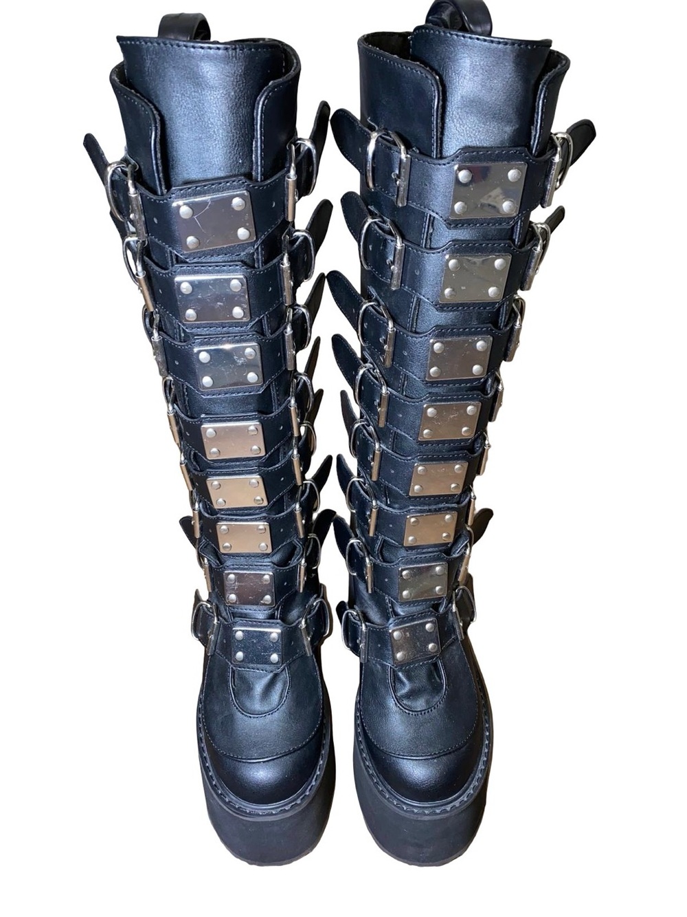Demonia Swing-815 Metal Plate Platform Knee High Boots - Women's Size 9